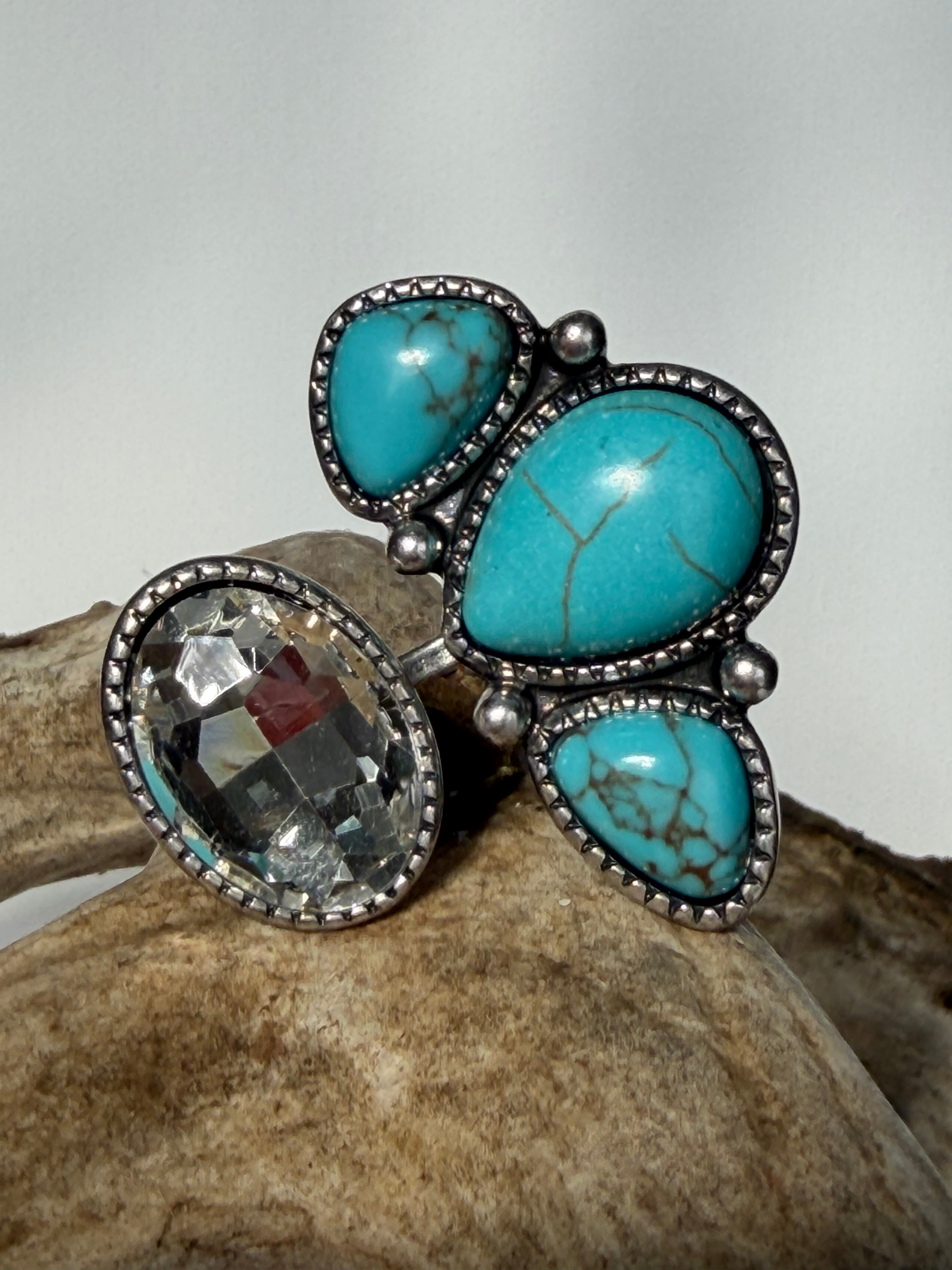 Western Turquoise & Crystal Ring