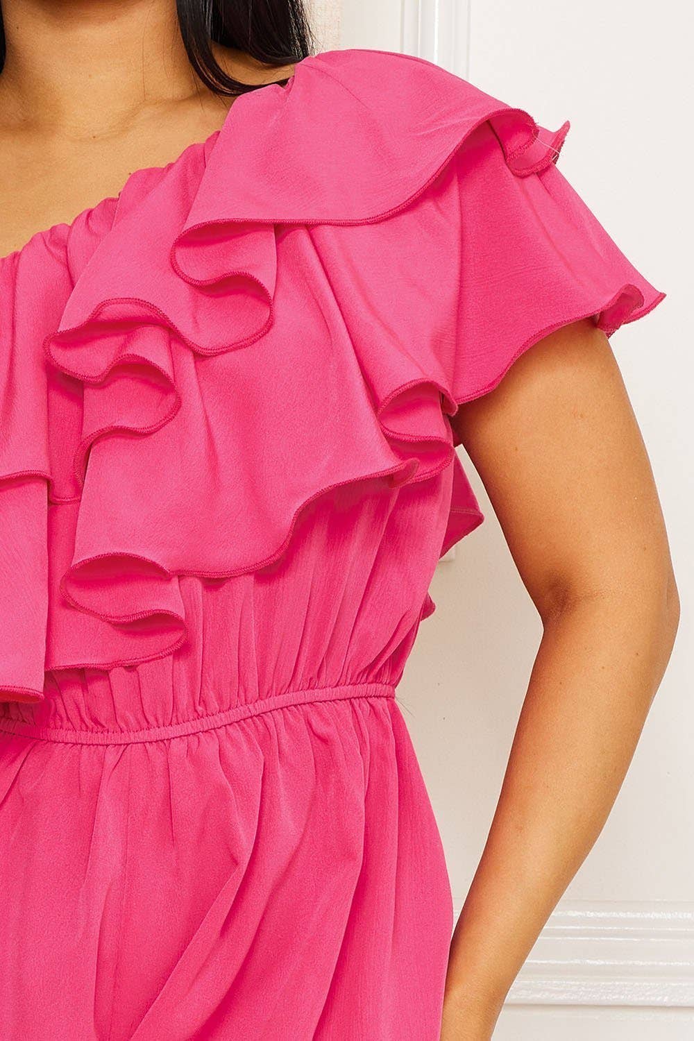 DOUBLE RUFFLE ONE SHOULDER ROMPER
