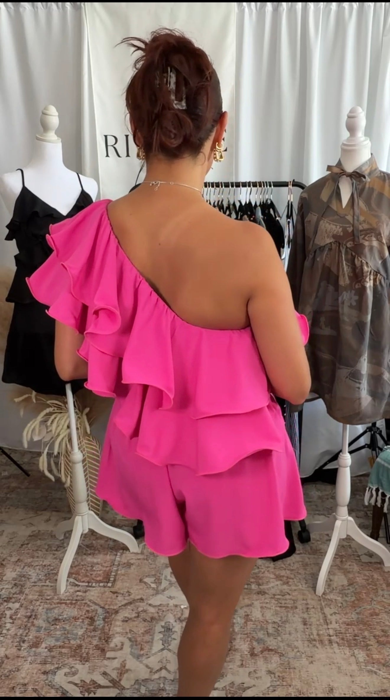 DOUBLE RUFFLE ONE SHOULDER ROMPER