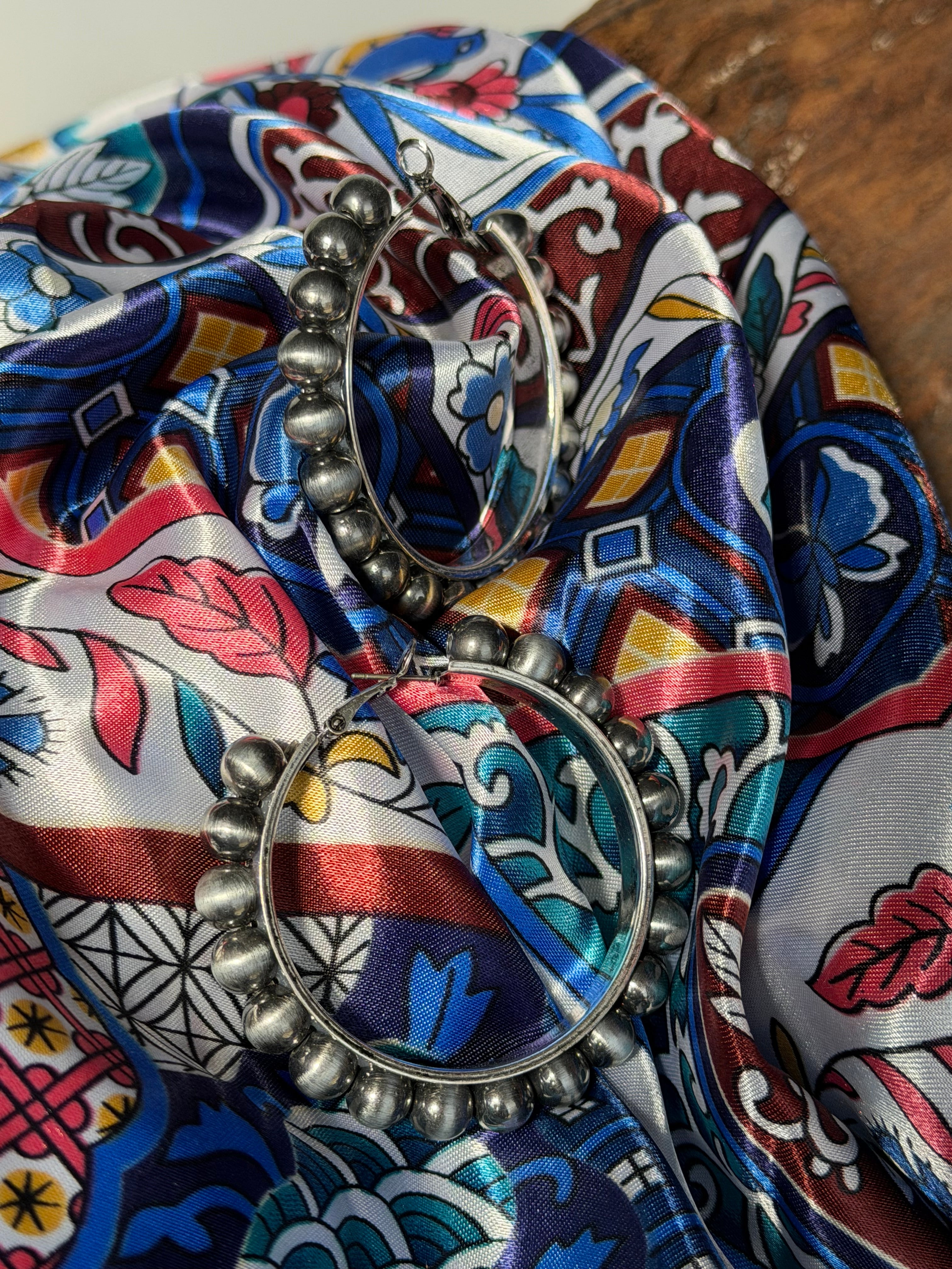 Navajo Style Pearl Hoop Earring