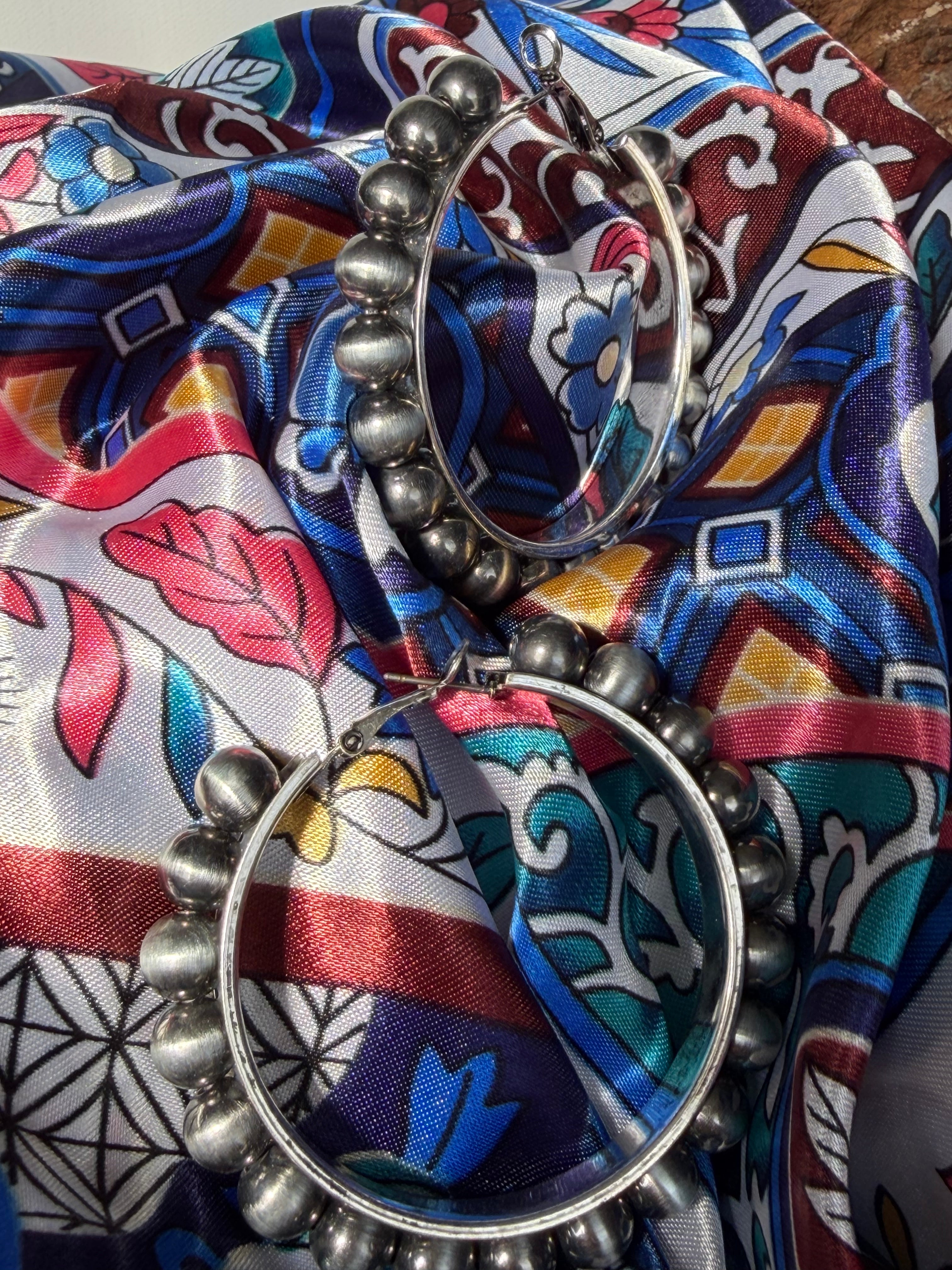 Navajo Style Pearl Hoop Earring