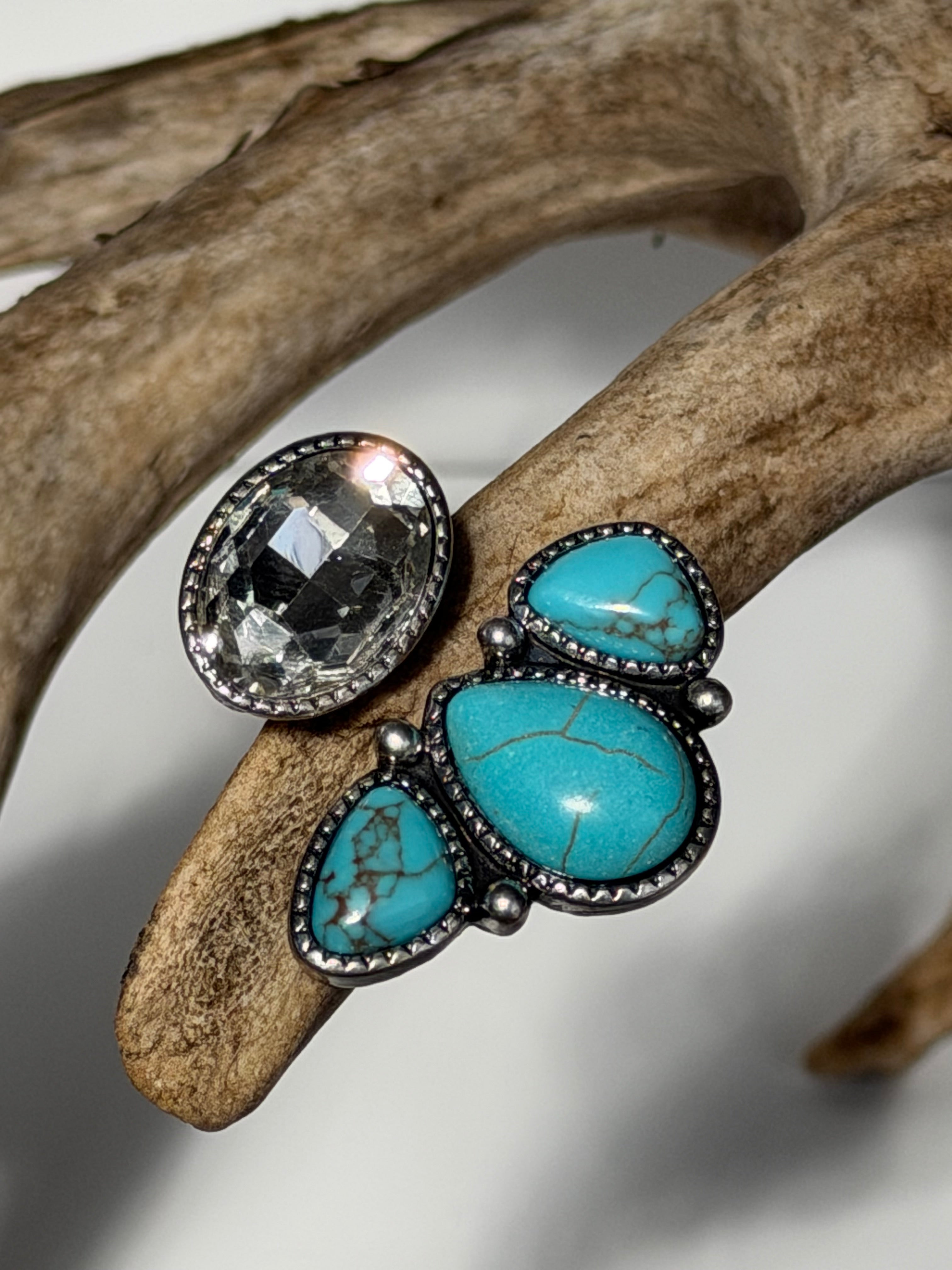 Western Turquoise & Crystal Ring