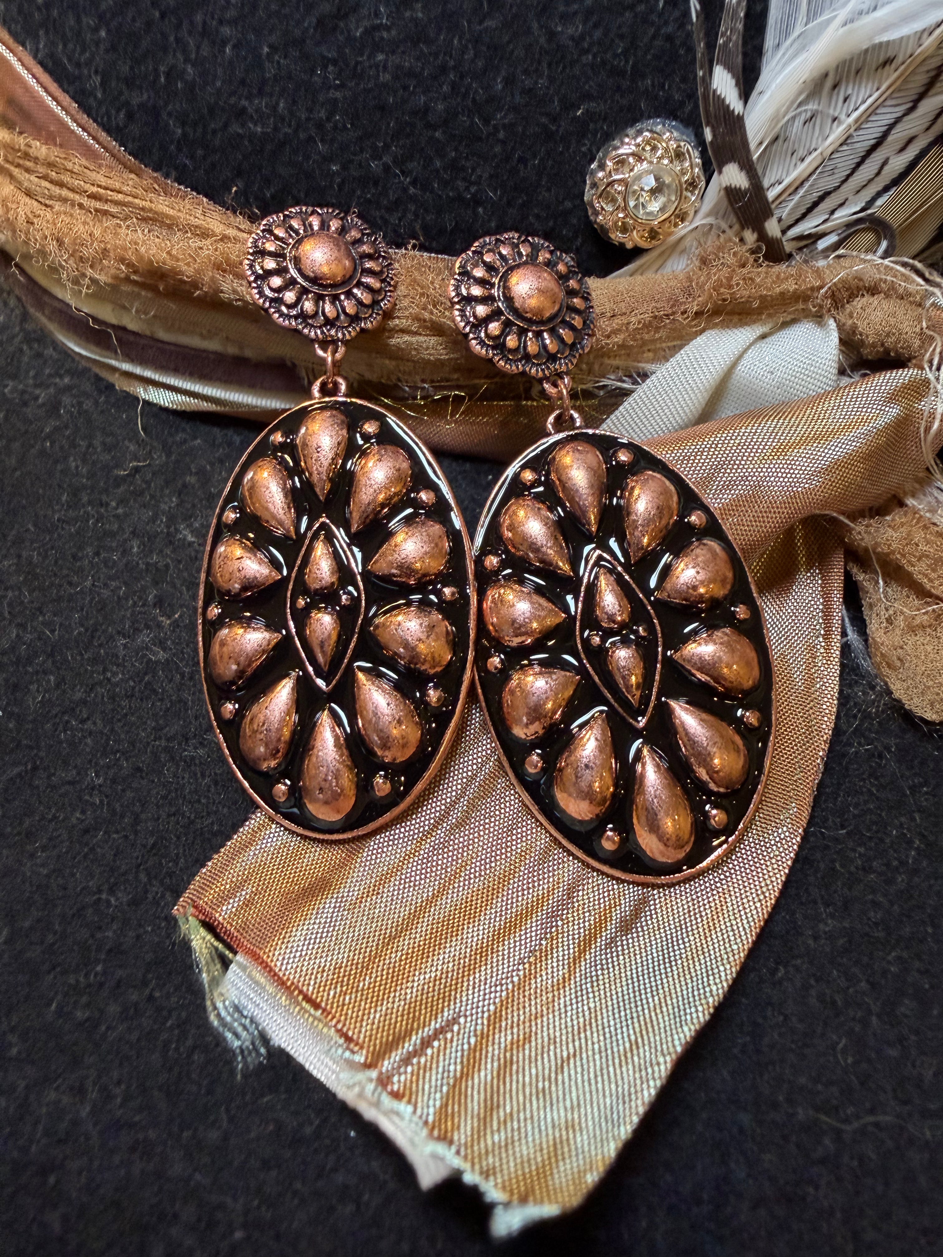 Oval Concho Stud Earrings Copper